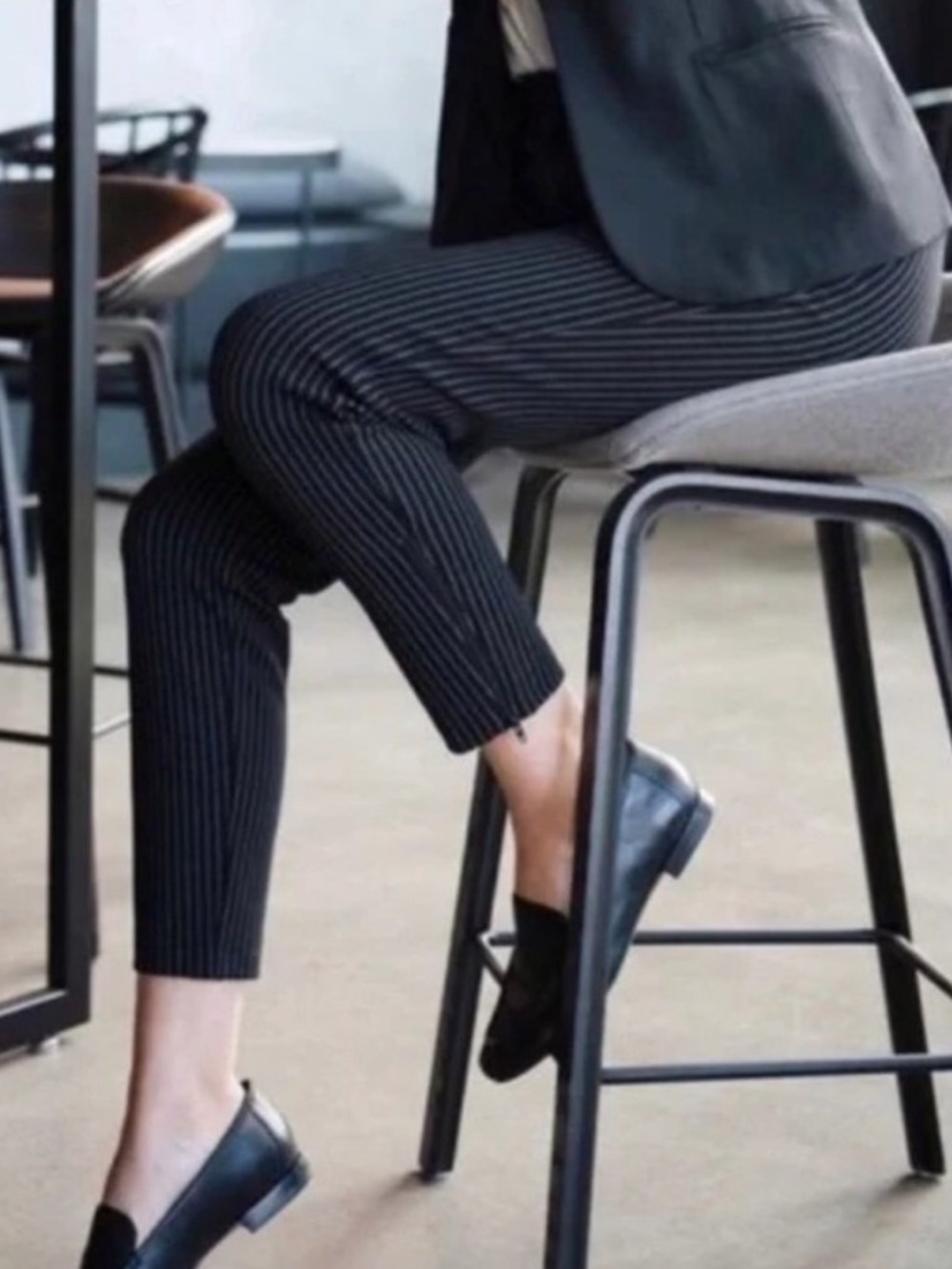 Betabrand Dress Pant Yoga Ankle Zip Slim Cigarette Leg Ankle Zip Pant Pinstripe